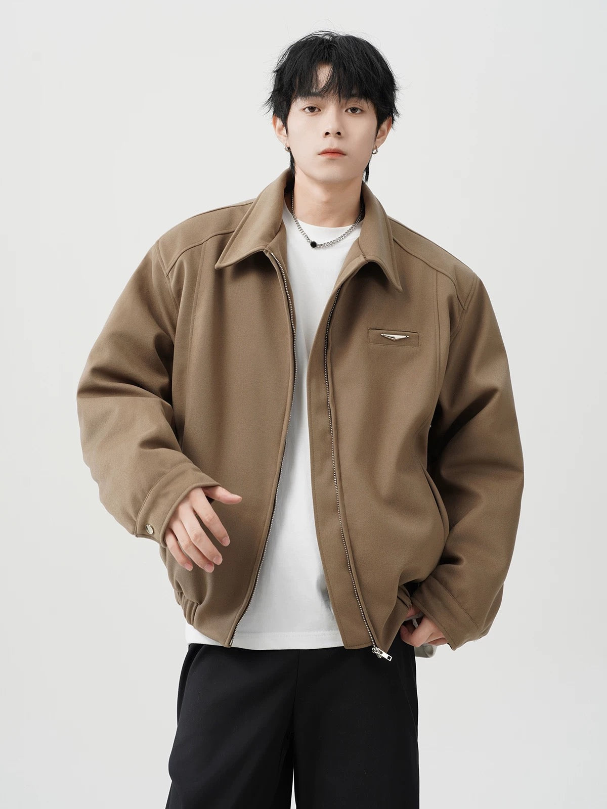 Chaqueta acolchada vintage americana – Abrigo retro de algodón con cuello vuelto para hombre T0022