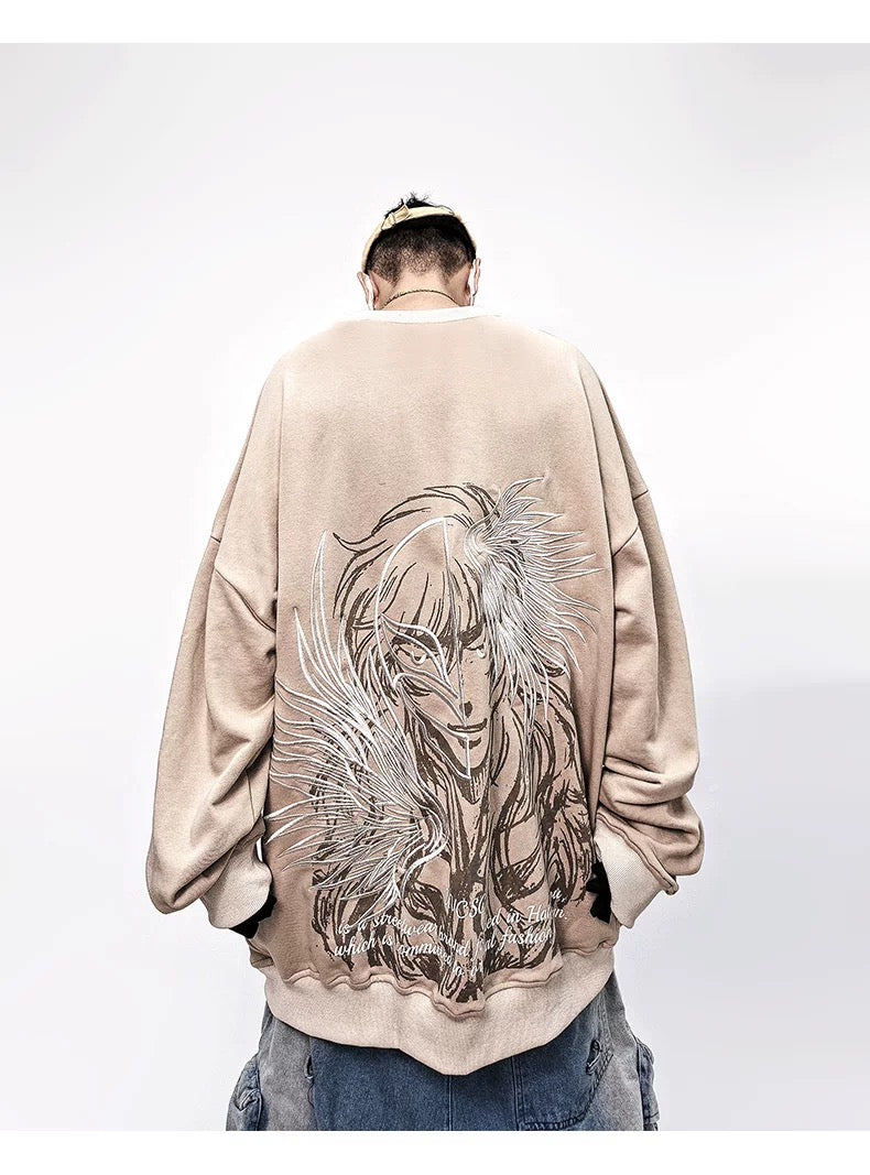 Sudadera holgada de anime para hombre, estilo streetwear, con cuello redondo y estampado gráfico, T0066
