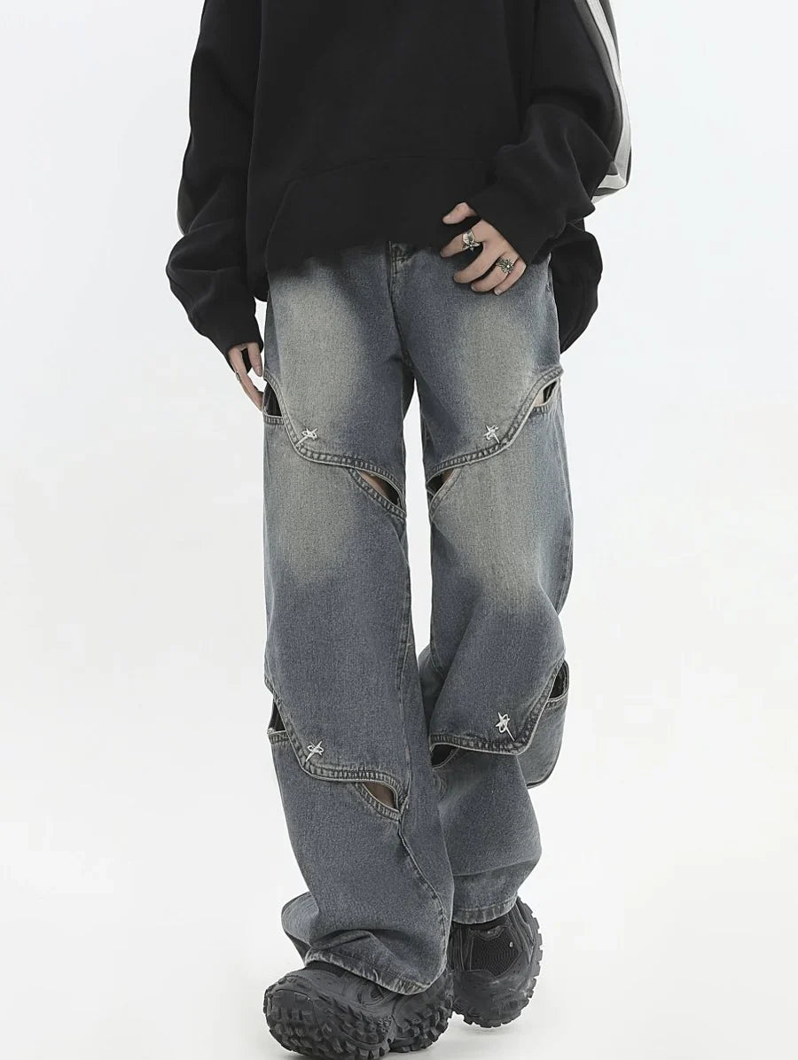 METAL HOLE BREAKING JEANS B0167