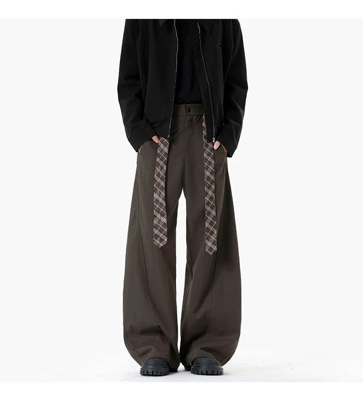 Pantalones acampanados vintage a cuadros con forro polar y cinturón – Estilo retro americano B0038