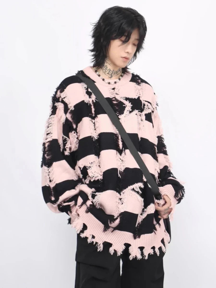 [MZ] HOLES STRIPED CASUAL KNITWEAR S0184