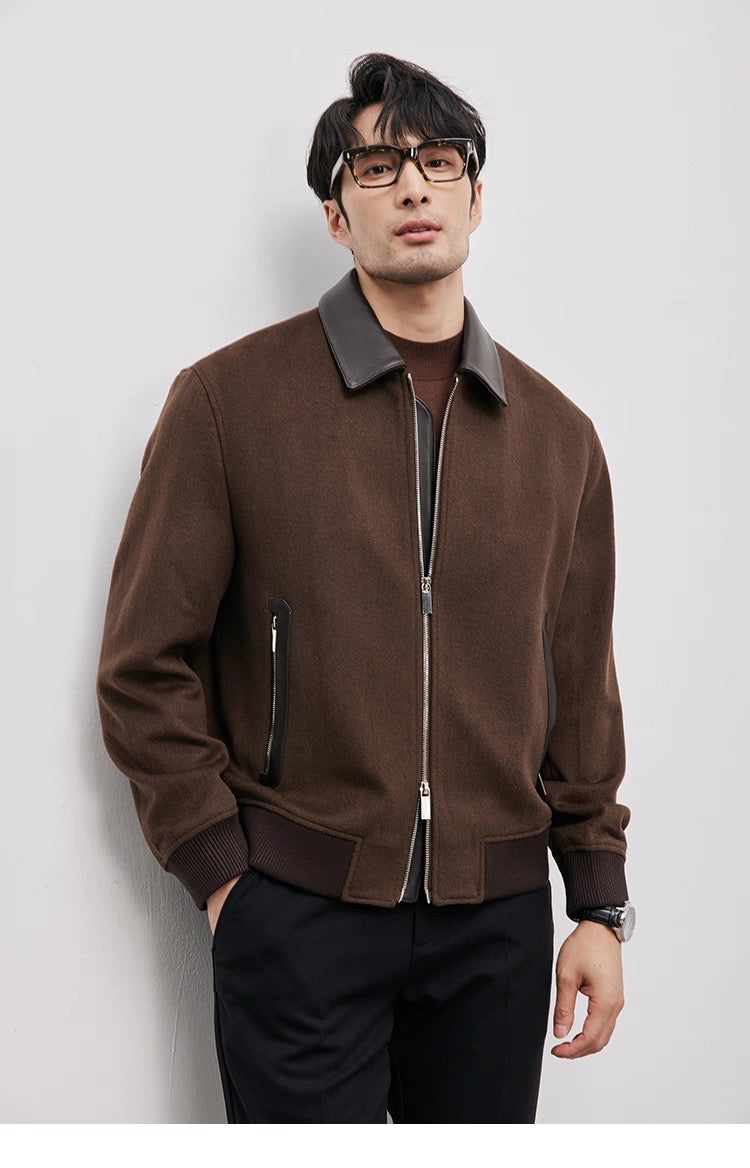 Chaqueta de aviador de piel auténtica – Bomber vintage americana con cremallera y cuello vuelto T0023