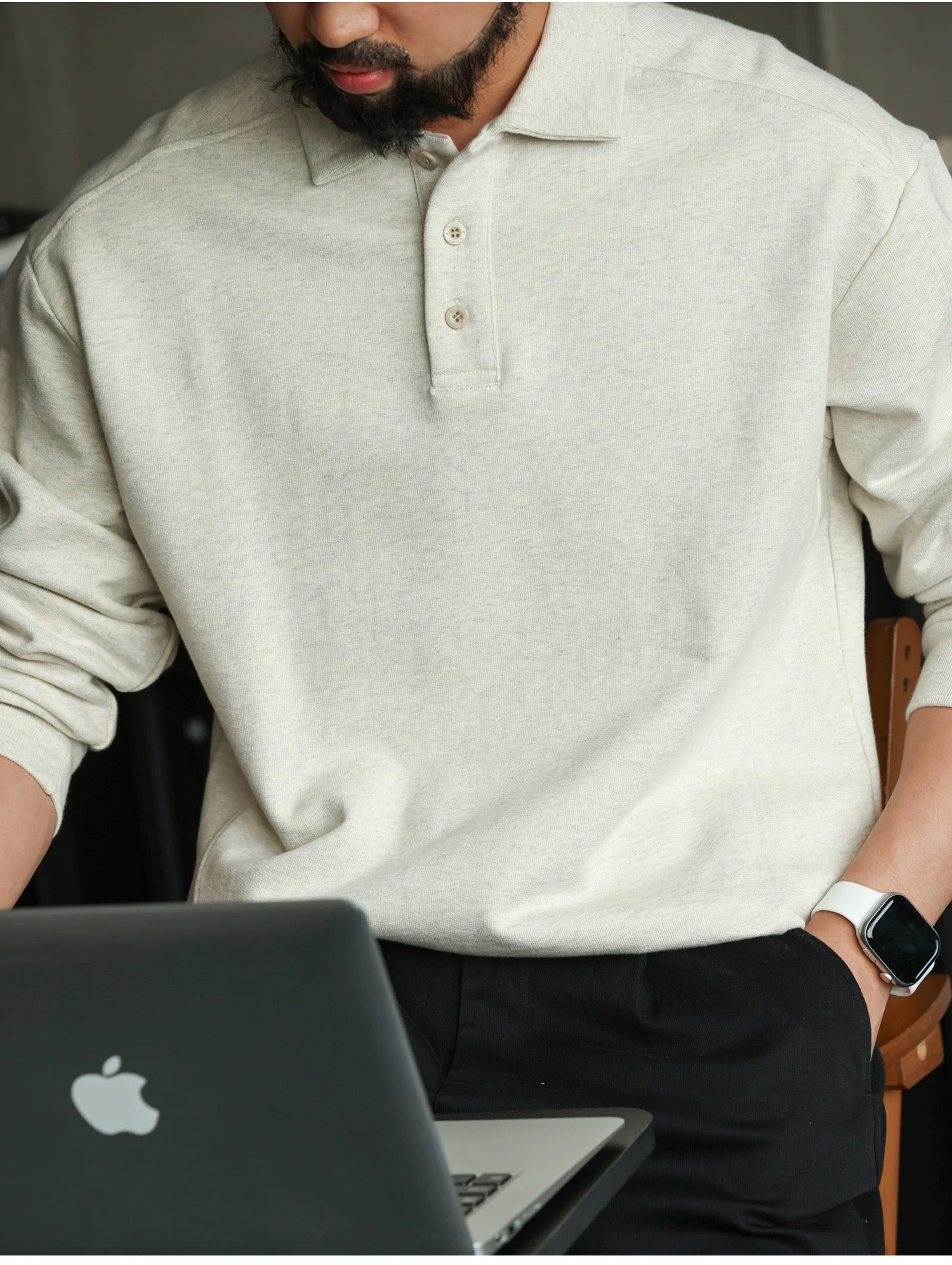 Men’s Long-Sleeve Cotton Polo – Streetwear Style S0017