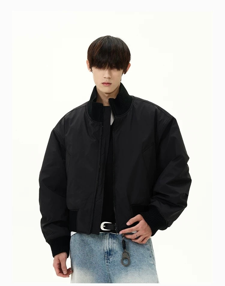 Men’s Short Padded Bomber Jacket – American Retro Street Winter Coat T0054