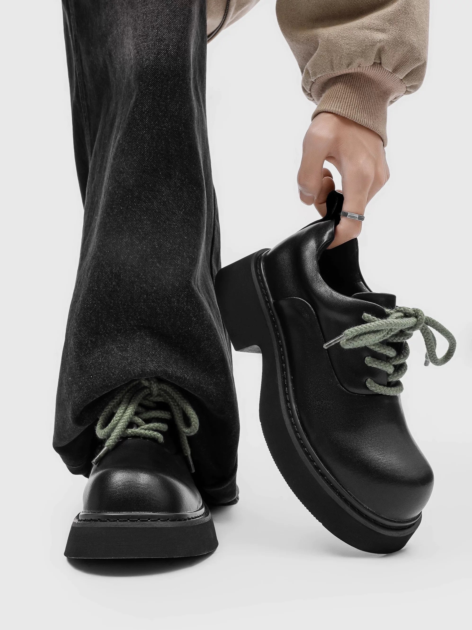 Parisian Derby Shoes - Chunky 6cm Platform Leather Oxfords for Men (Premium Black Round-Toe Office Wear) S0004