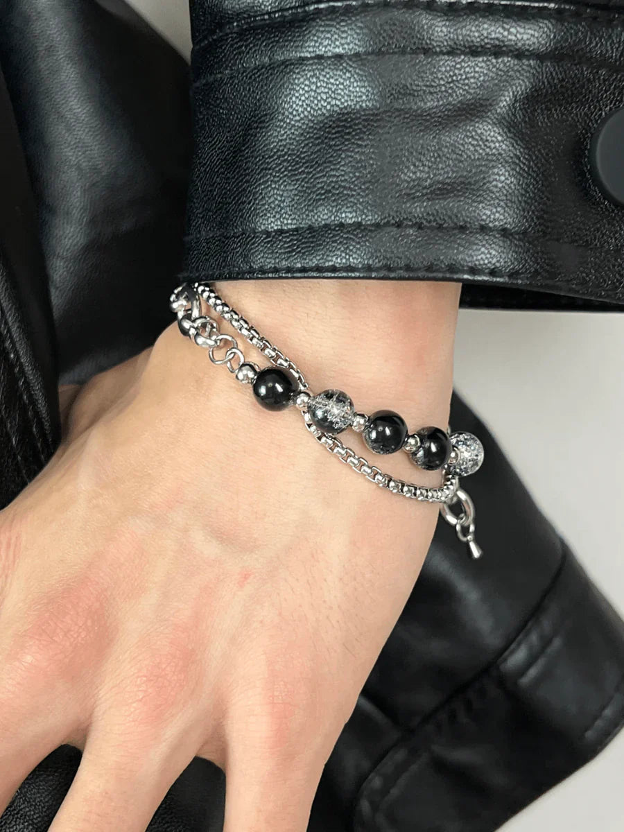 STEEL DOUBLE-LAYER BURST BEADS BRACELET A0056