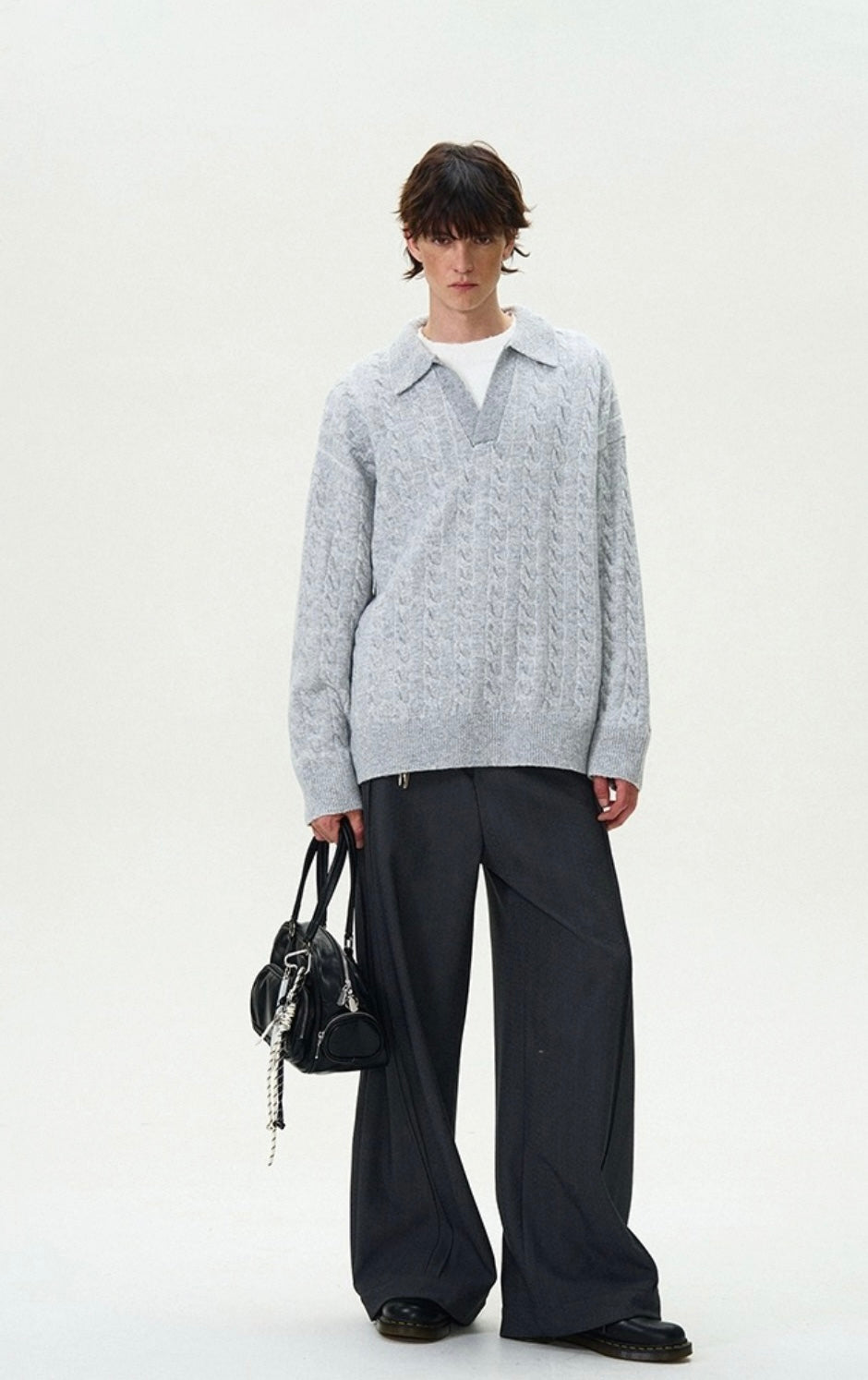 Men’s Vintage Cable Knit Layered Sweater – Retro Street Faux Two-Piece Pullover S0043