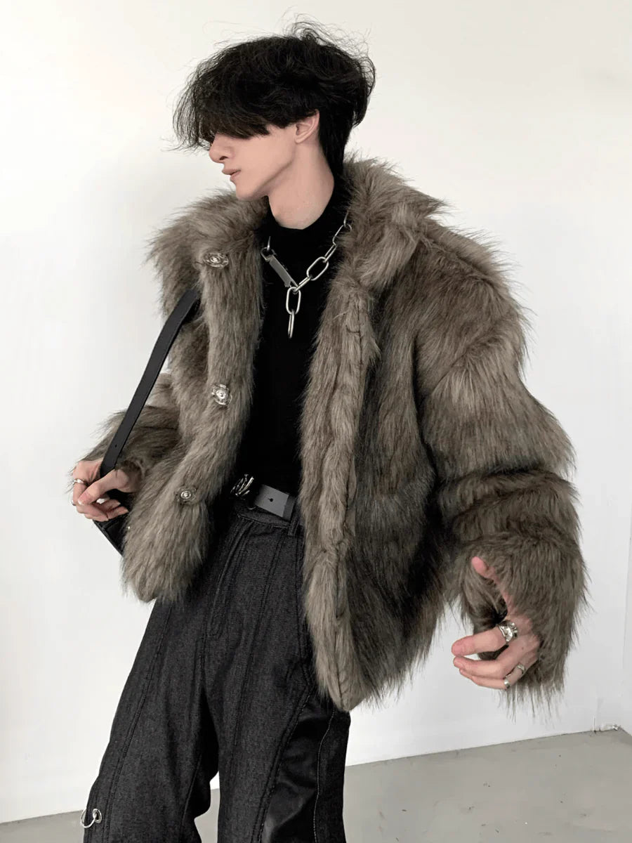 LONG HAIRY SHORT SECTION FAUX FUR COAT T0113