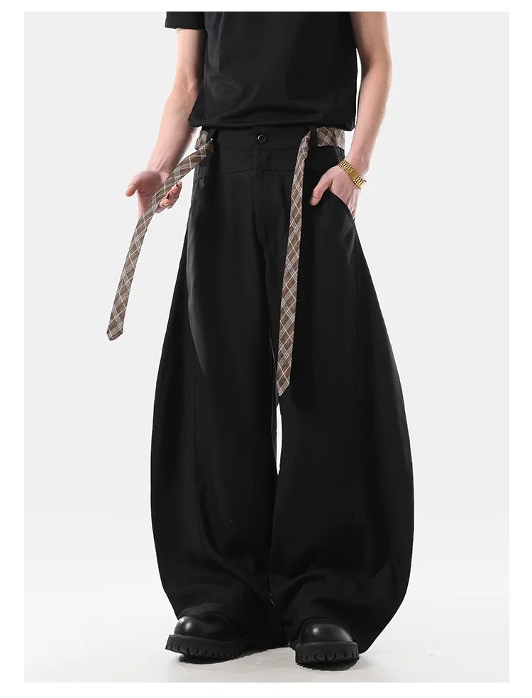 Pantalones acampanados vintage a cuadros con forro polar y cinturón – Estilo retro americano B0038