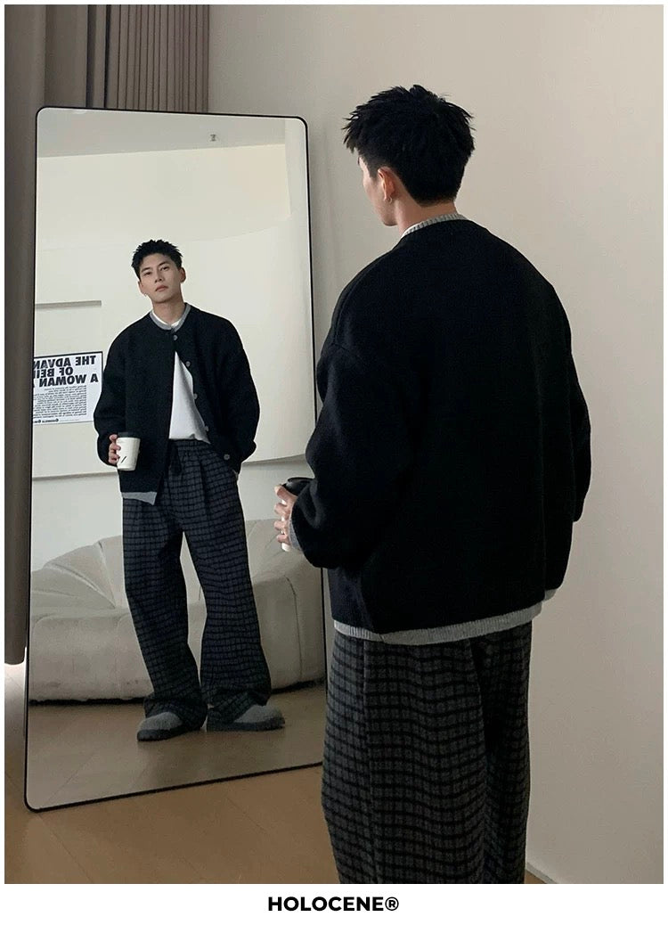 Men’s Japanese Vintage Layered Button Knit Sweater – Retro Street Casual Pullover S0044