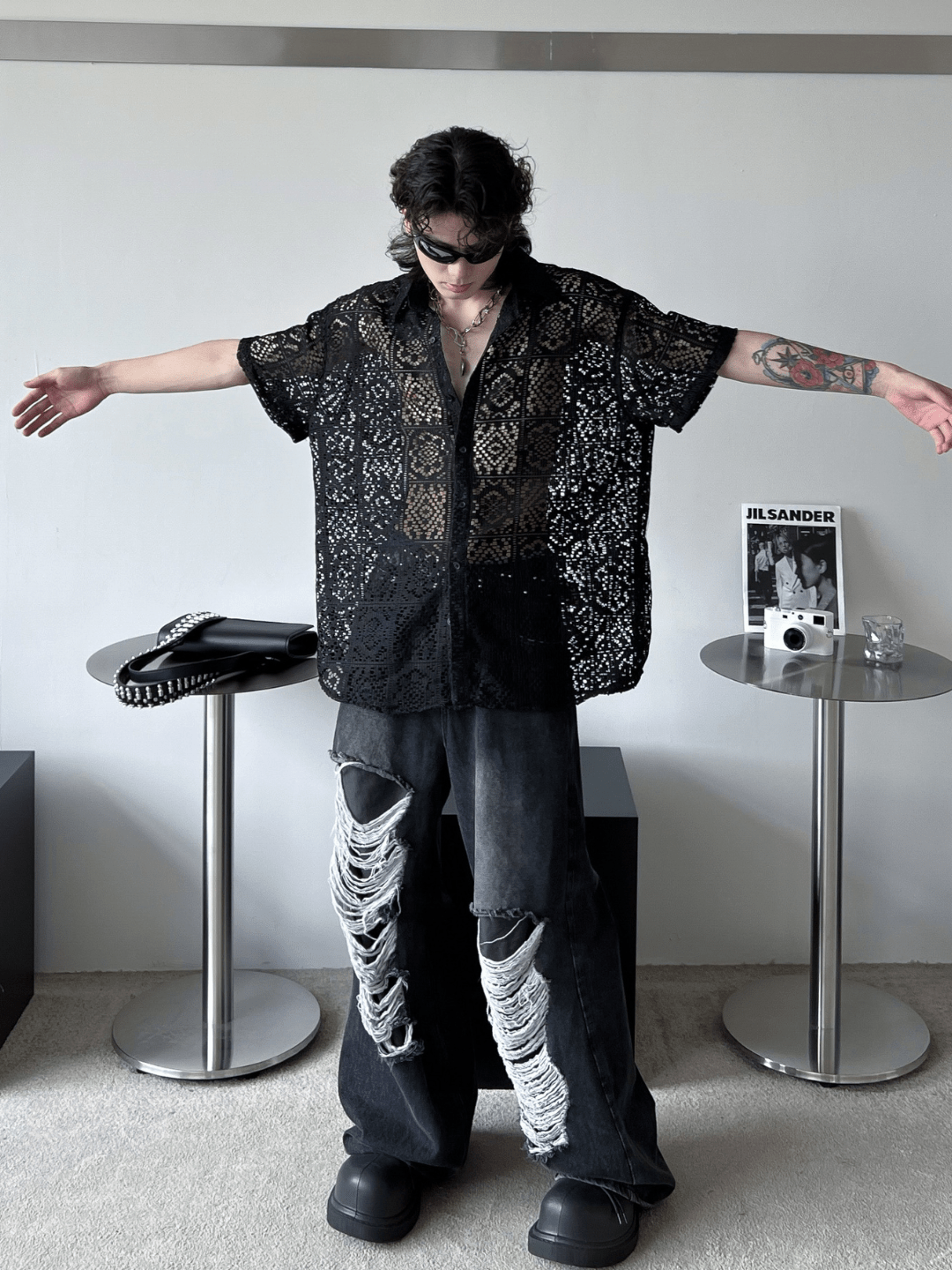 hollow design sense loose shirts J0123