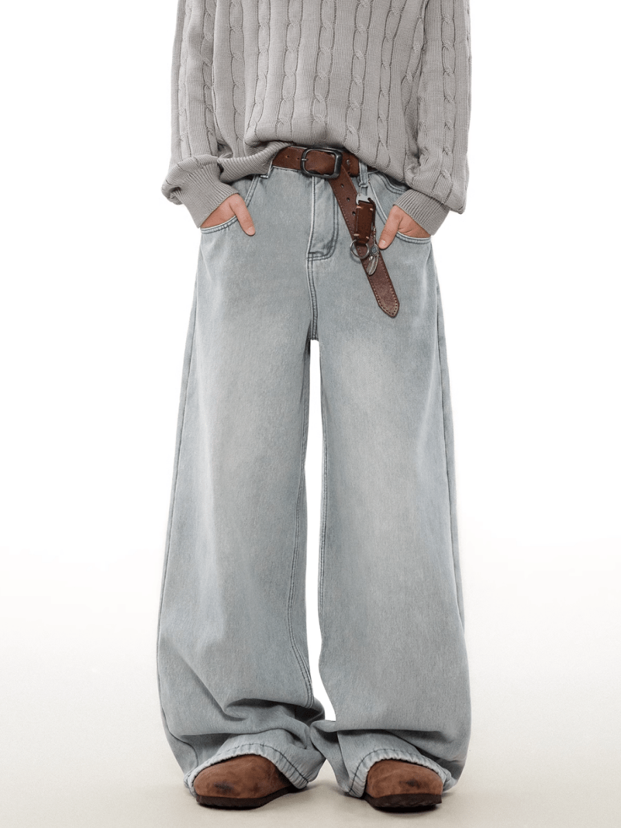 loose straight washed jeans B0117