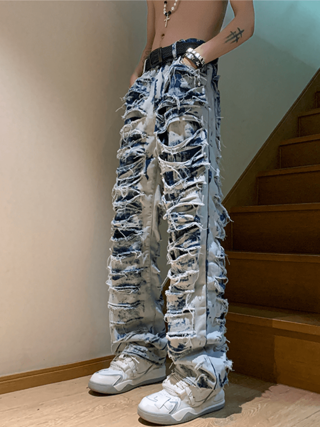 High street damage denim pants B0136