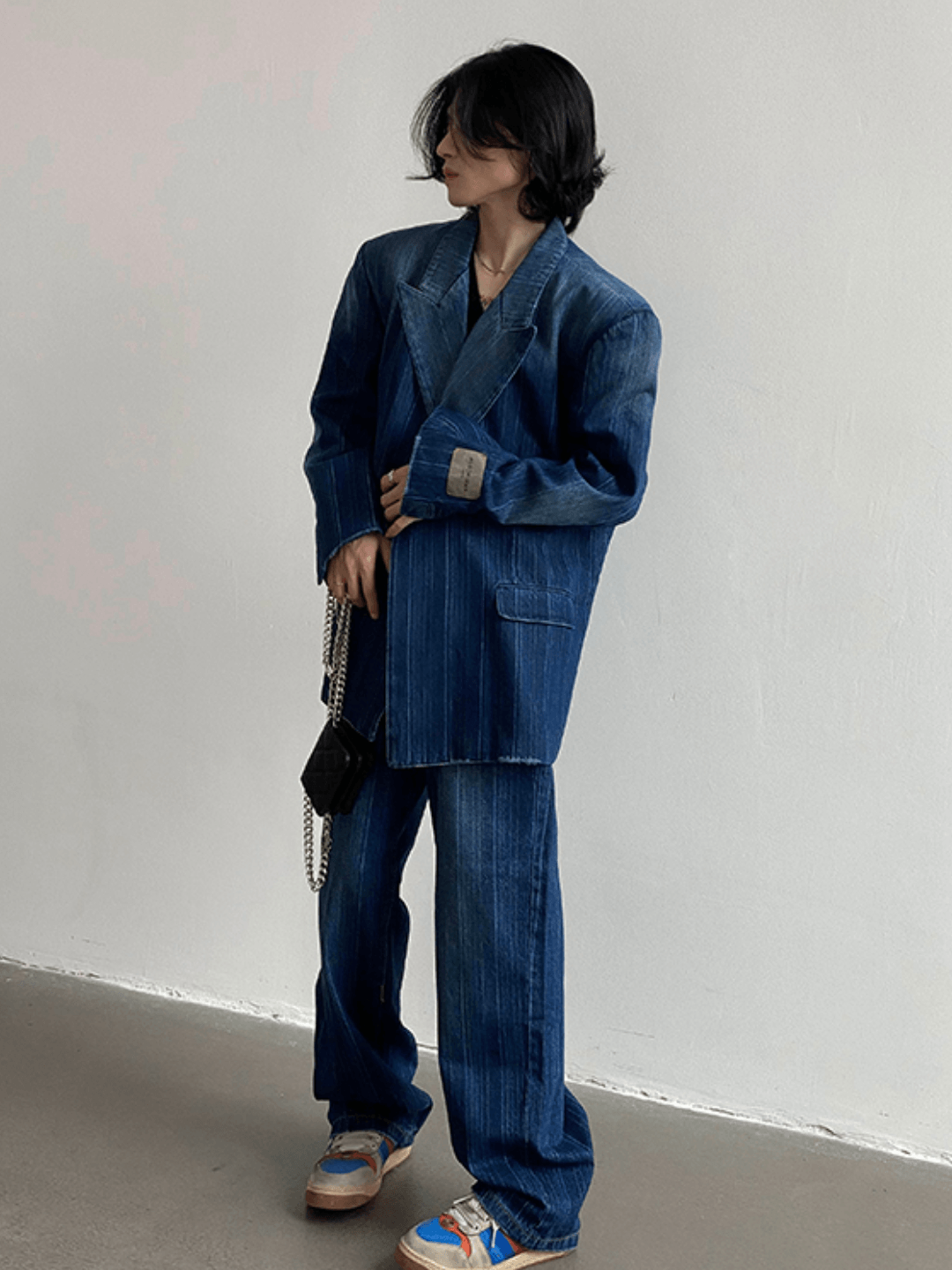 [GENESISBOY] Washed striped loose denim suit R032