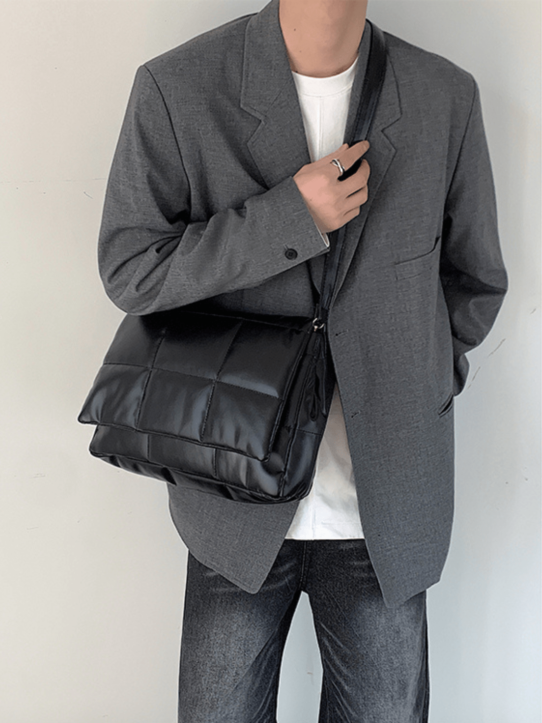 silk filling leather crossbody messenger bag A0074