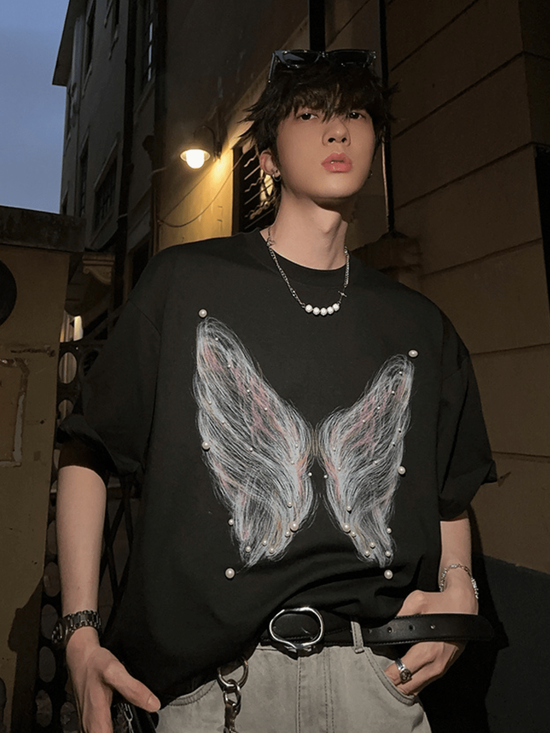 [JH HOMME] pearl butterfly print T-shirt J0098