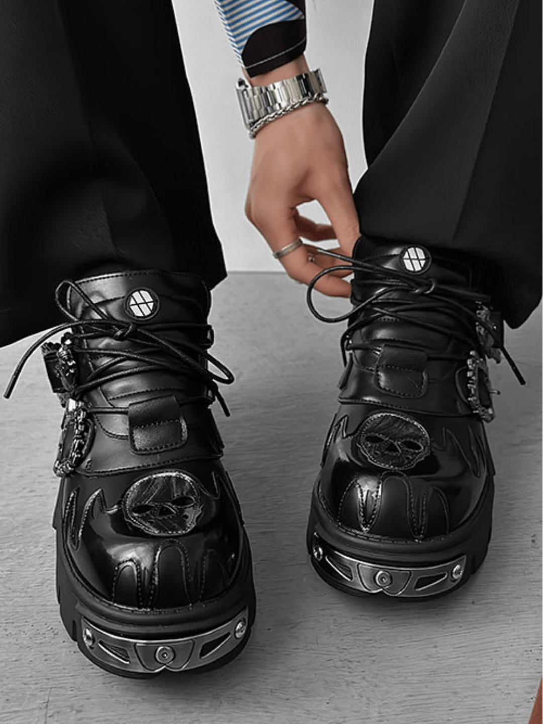 Punk Metal Leather Shoes S047