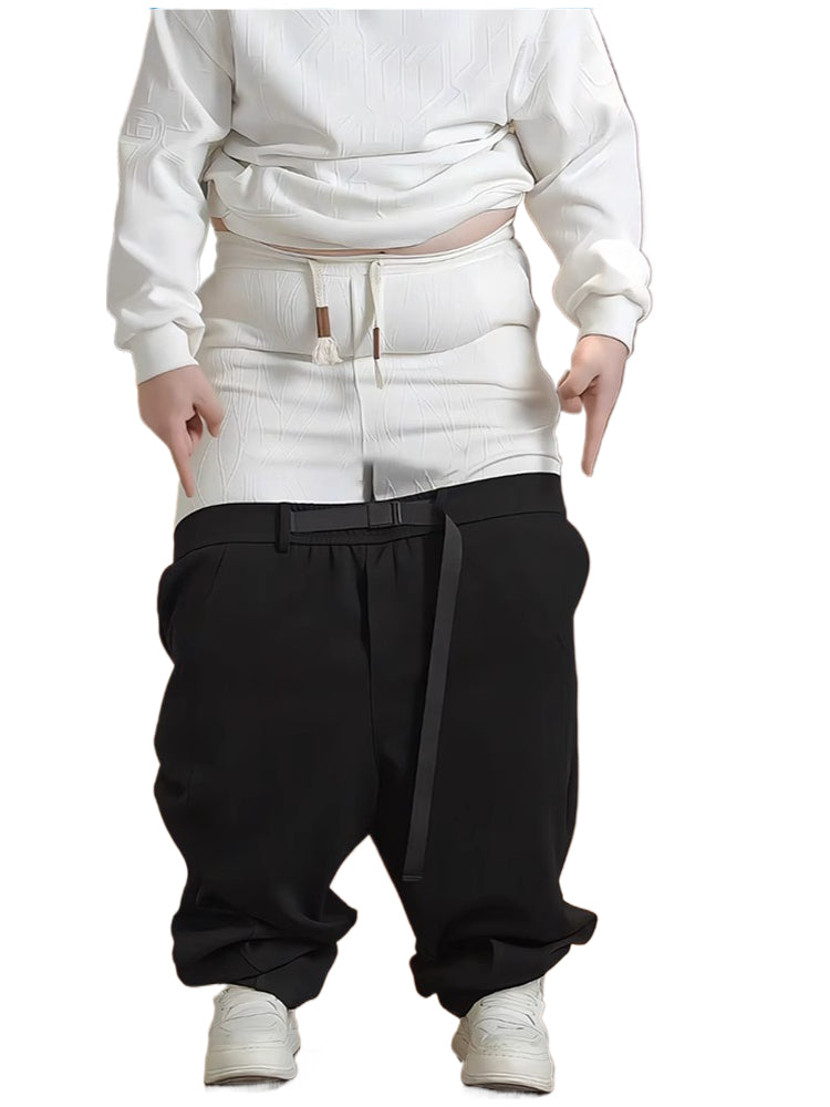 Waffle straight casual pants men's autumn and winter increase the fat to cover the meat and show the pants, and fat boys wear wide-leg pants. B0321