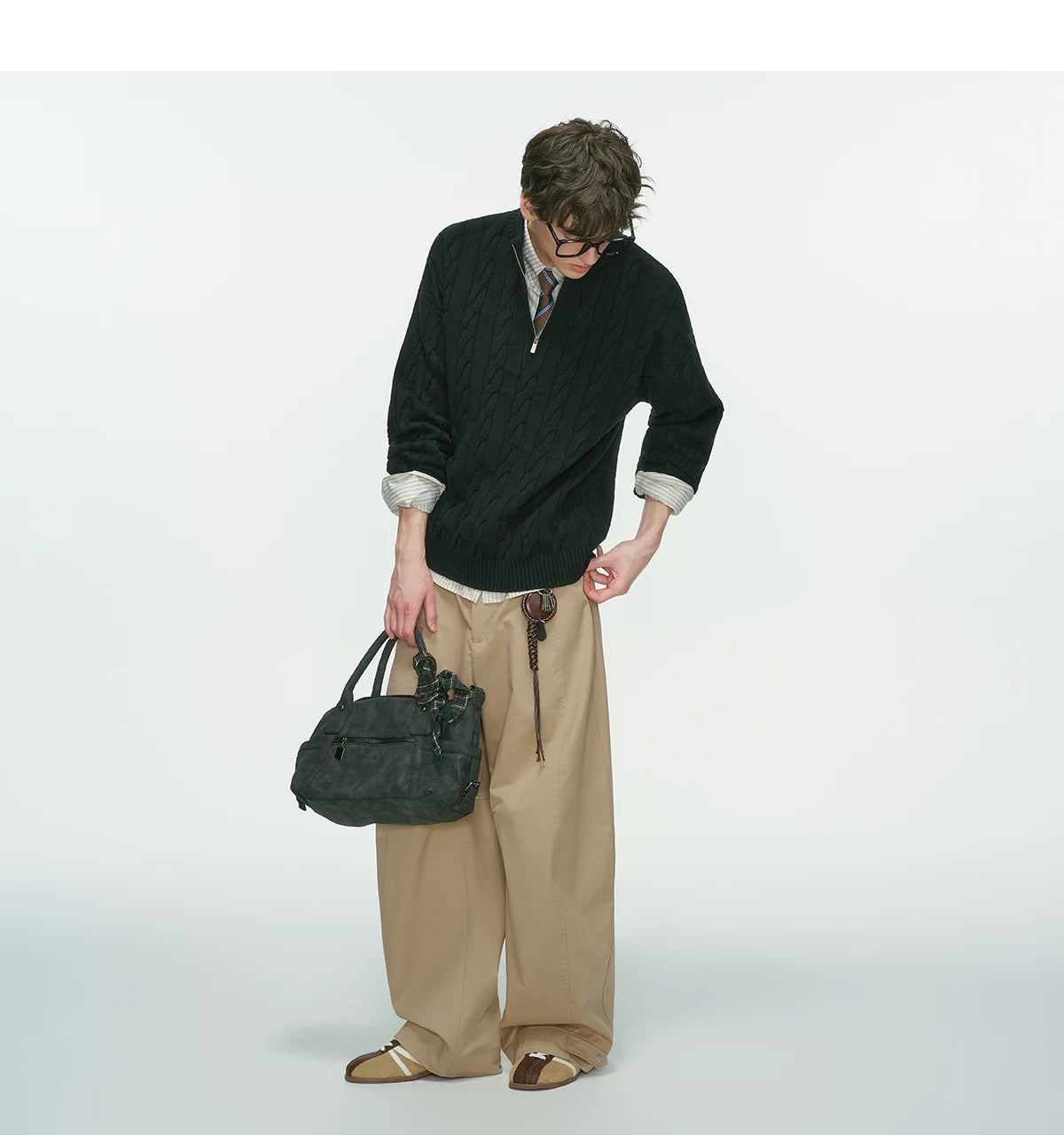 Men’s Old Money Half-Zip Cable Knit Sweater – Vintage Preppy Pullover Knitwear S0048