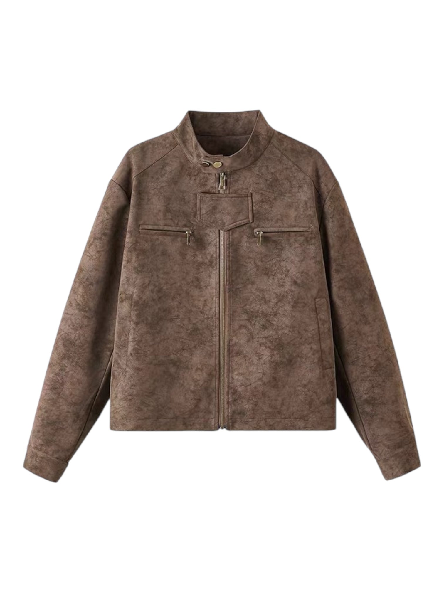 [DAZHONGMA] DYED CROPPED FAUX LEATHER JACKET T0183