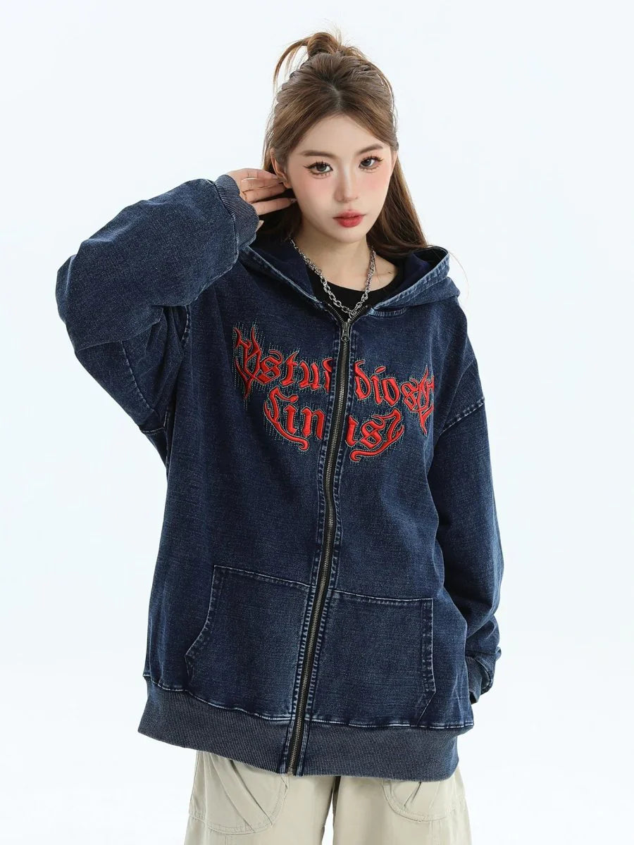 [INSstudios] GOTHIC LETTER LOGO DENIM JACKET T0098