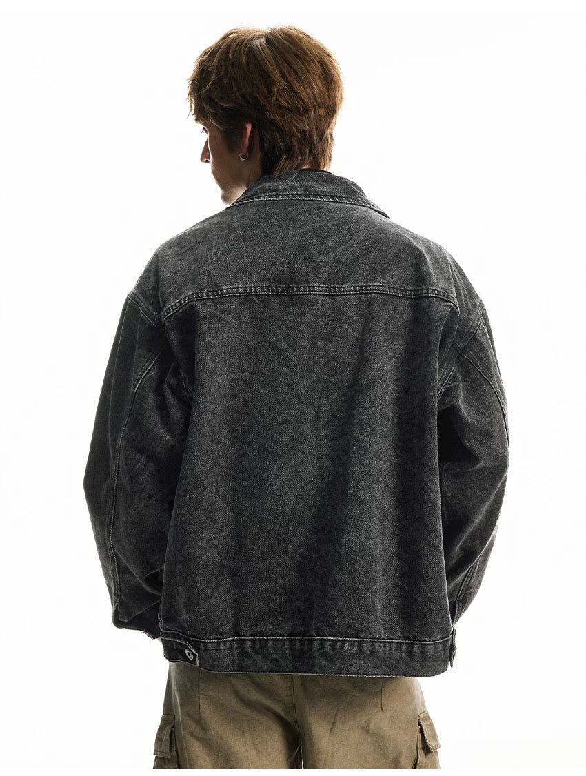 Men’s Vintage Washed Denim Jacket – American Retro Distressed Streetwear Outerwear T0052