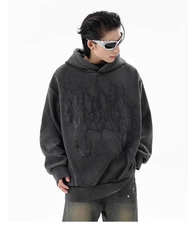 Men’s Vintage Washed Fleece Hoodie – American Retro High Street Distressed Sweatshirt S0033