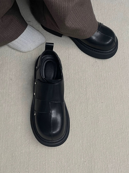 Men’s 2025 New Paris Style Thick Sole Leather Derby Shoes Black Elevator Business Casual Dress Shoes S0012