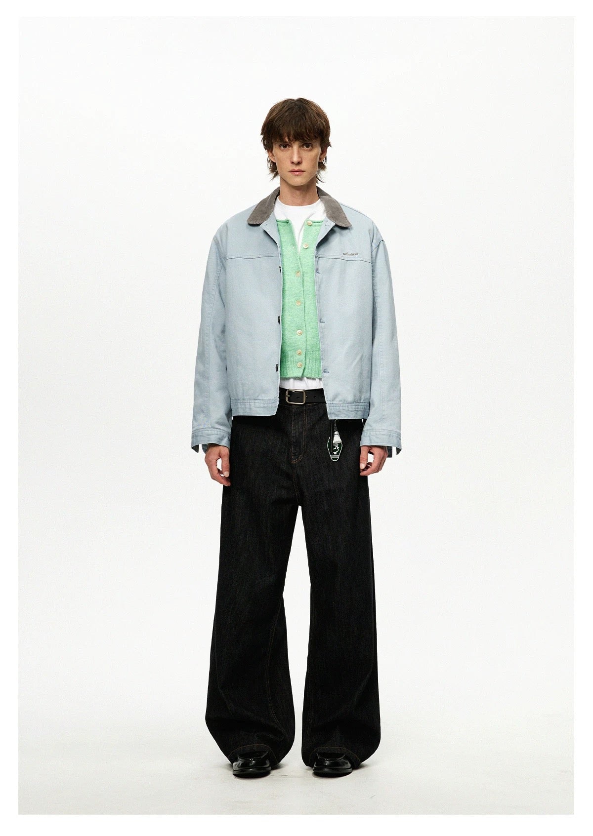 Men’s Color-Block Workwear Jacket – American Retro Contrast Collar Utility Outerwear T0064