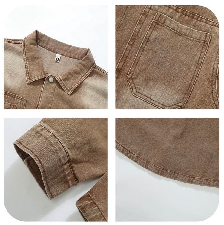 Men’s Vintage Distressed Denim Jacket – American Retro Streetwear Outerwear S0058