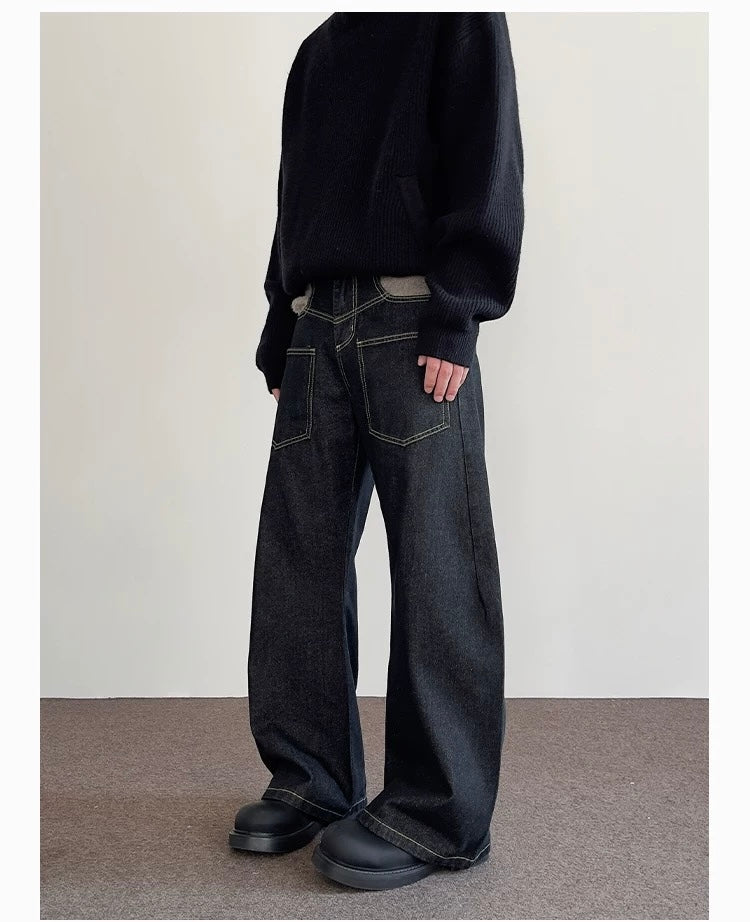 Vaqueros rectos para hombre – Pantalones clásicos de estilo urbano americano vintage B0046