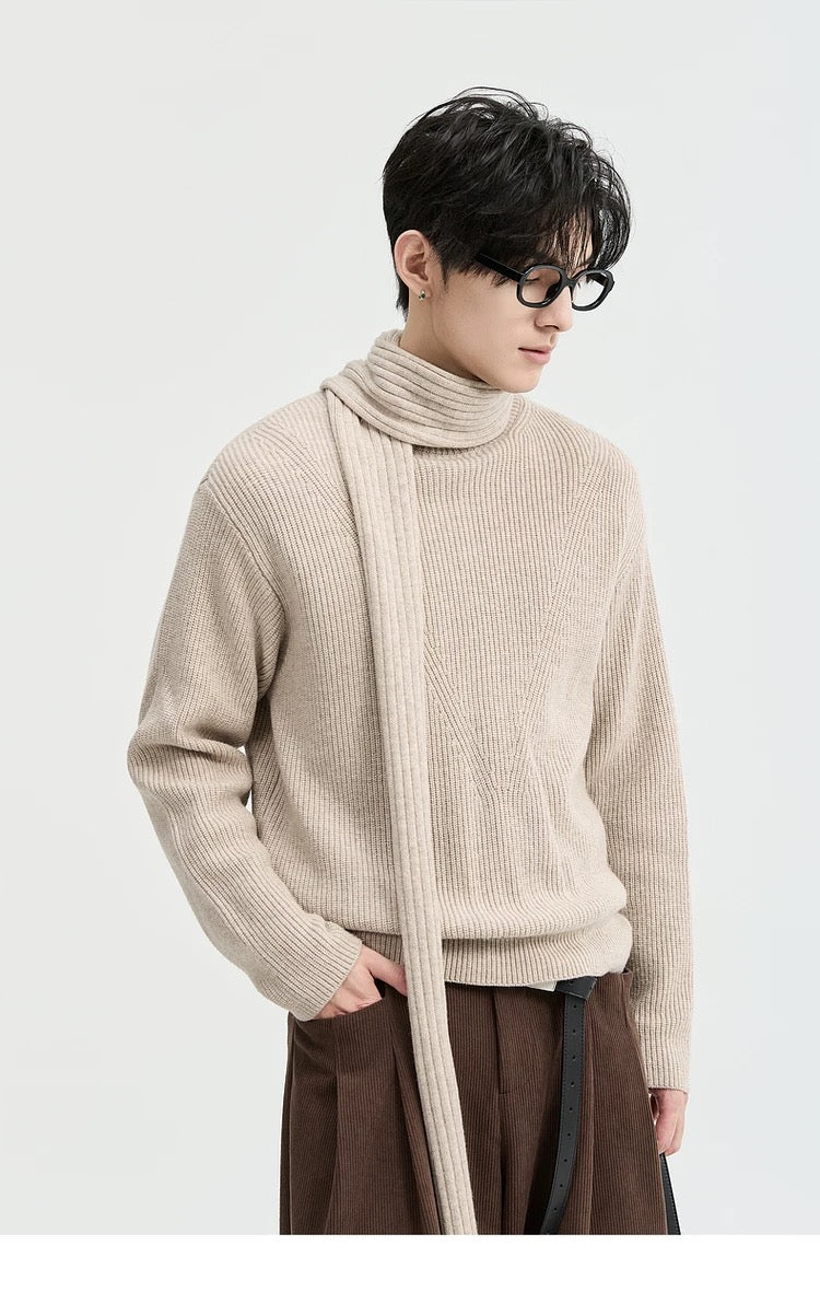 Suéter holgado de punto de lana de color liso para hombre, con cuello semialto y diseño estampado para invierno - Capa base ideal T0043