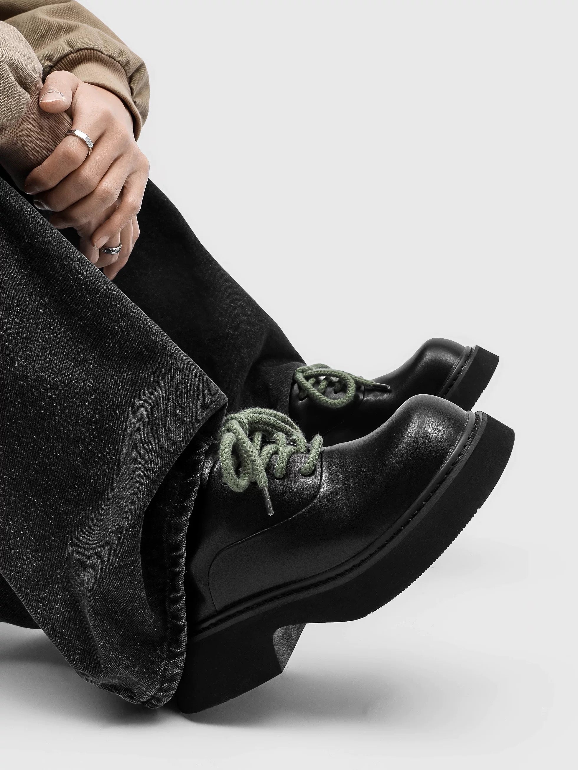 Parisian Derby Shoes - Chunky 6cm Platform Leather Oxfords for Men (Premium Black Round-Toe Office Wear) S0004