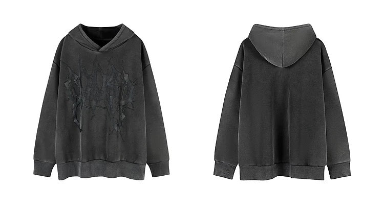 Men’s Vintage Washed Fleece Hoodie – American Retro High Street Distressed Sweatshirt S0033