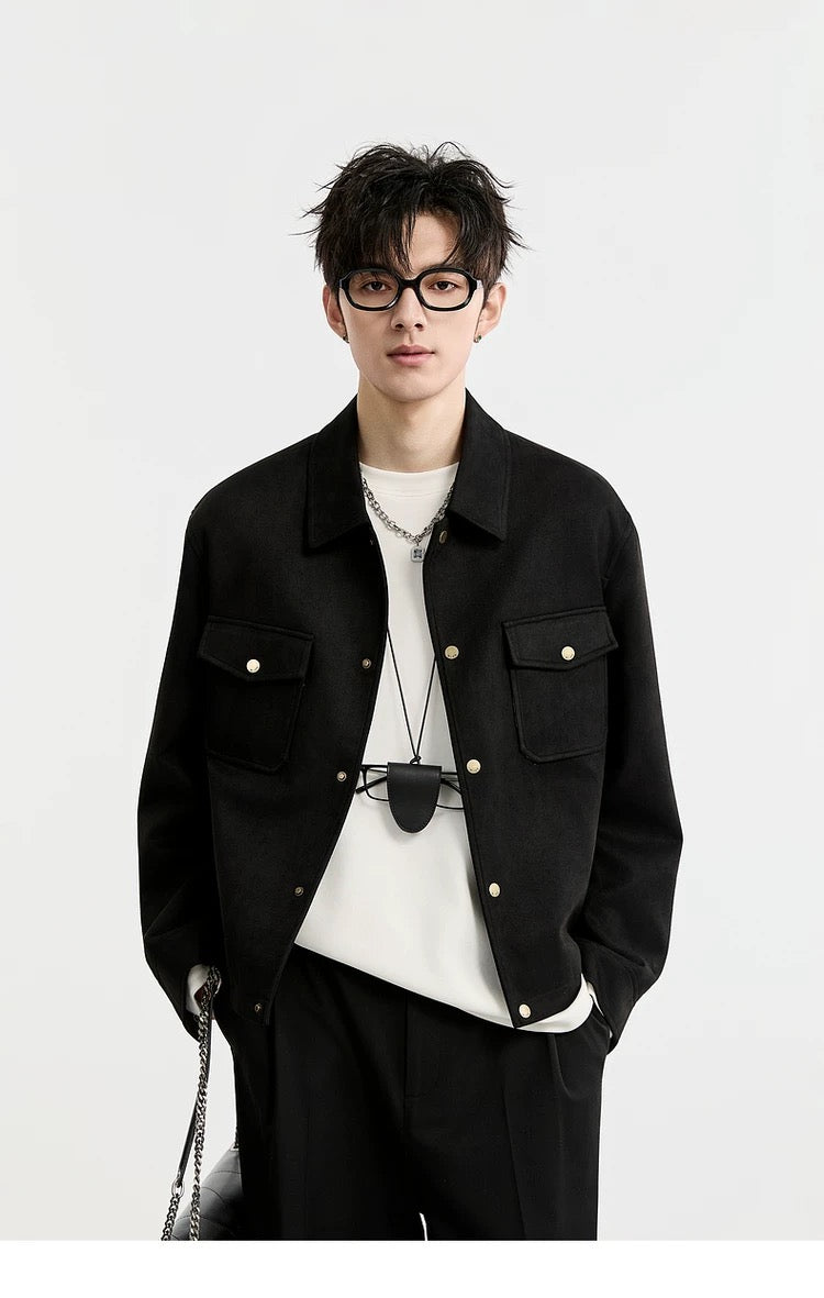 Chaqueta retro premium de ante sintético con solapa para hombre - Top corto informal para otoño T0039