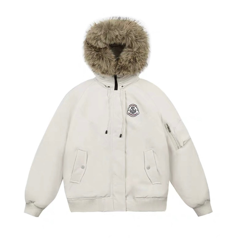 Detachable Fur Hooded Parka – Vintage American Winter Cotton Jacket T0030