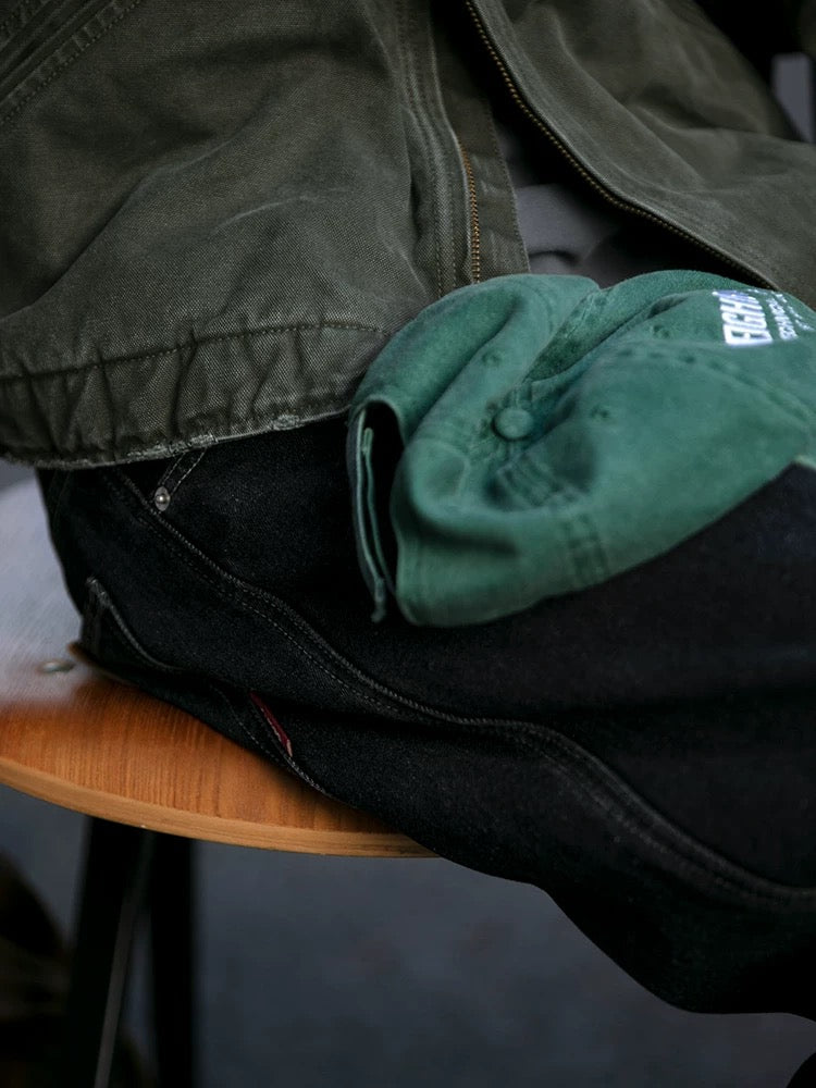 Japanese Streetwear Drawstring Ties Contrast Stitching Denim Pants Men's Loose Straight Leg Washed Versatile Baggy Haramaki Joggers B0111