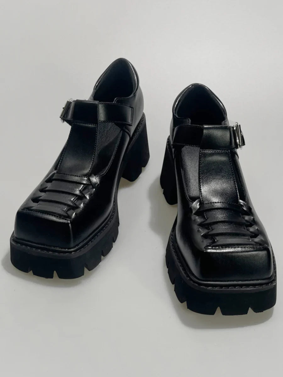 CHUNKY HEEL HOLLOW SINGLE SANDALS S056