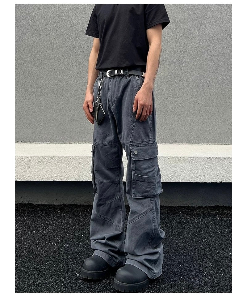 Men’s Deconstructed Cargo Pants – American Retro Utility Street Trousers B0073