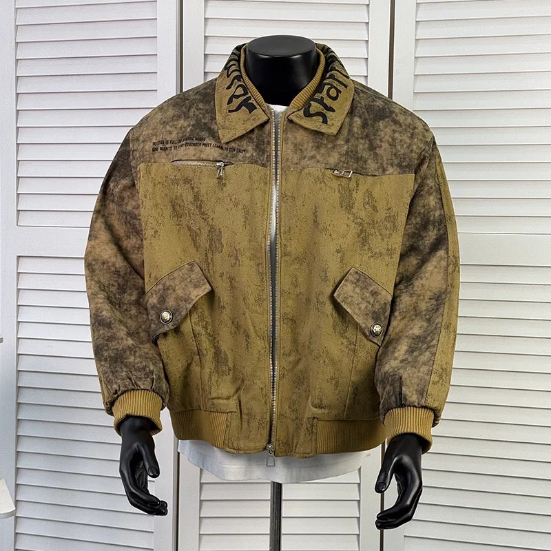 Men’s Vintage American Paint-Splatter Workwear Jacket – Distressed Retro Street Style Outerwear T0040