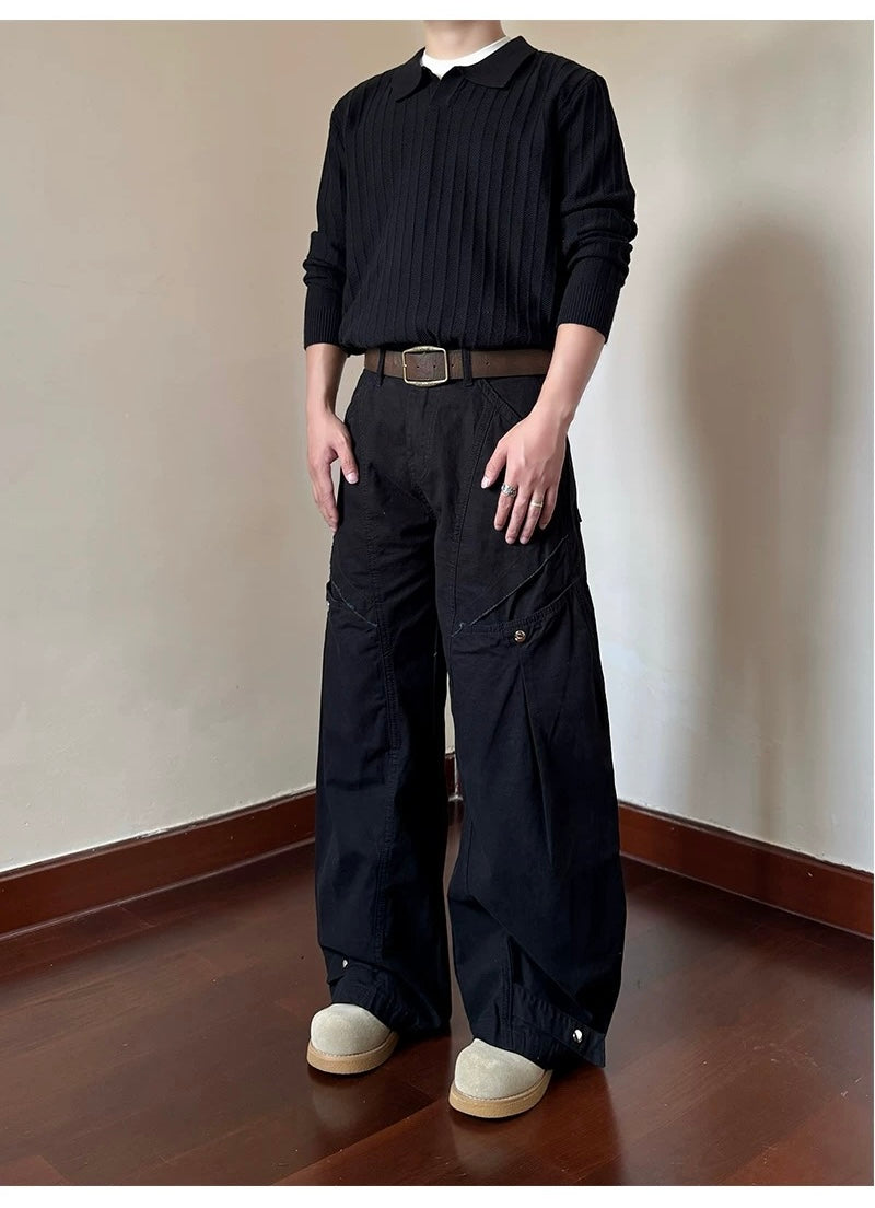 Men’s American Deconstructed Cargo Pants – Oversized Utility Streetwear Trousers B0051