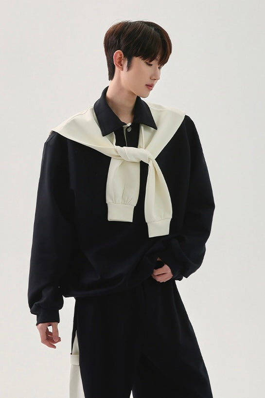 [FLAT ROOM] TWO-TONE COLLAR SWEATSHIRT + PANTS SET S0207