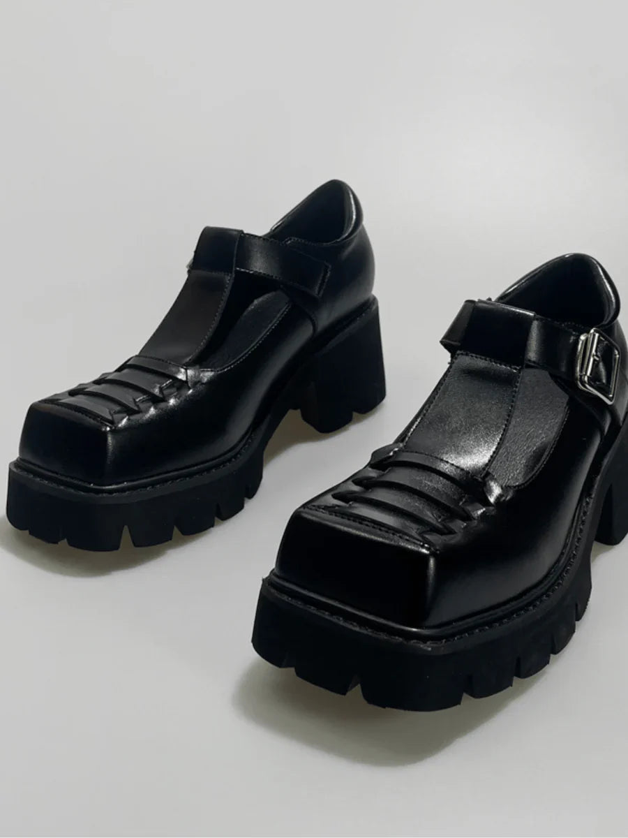 CHUNKY HEEL HOLLOW SINGLE SANDALS S056