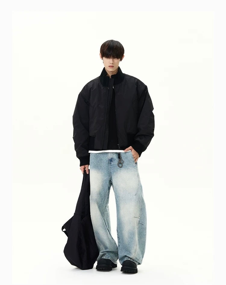 Men’s Short Padded Bomber Jacket – American Retro Street Winter Coat T0054