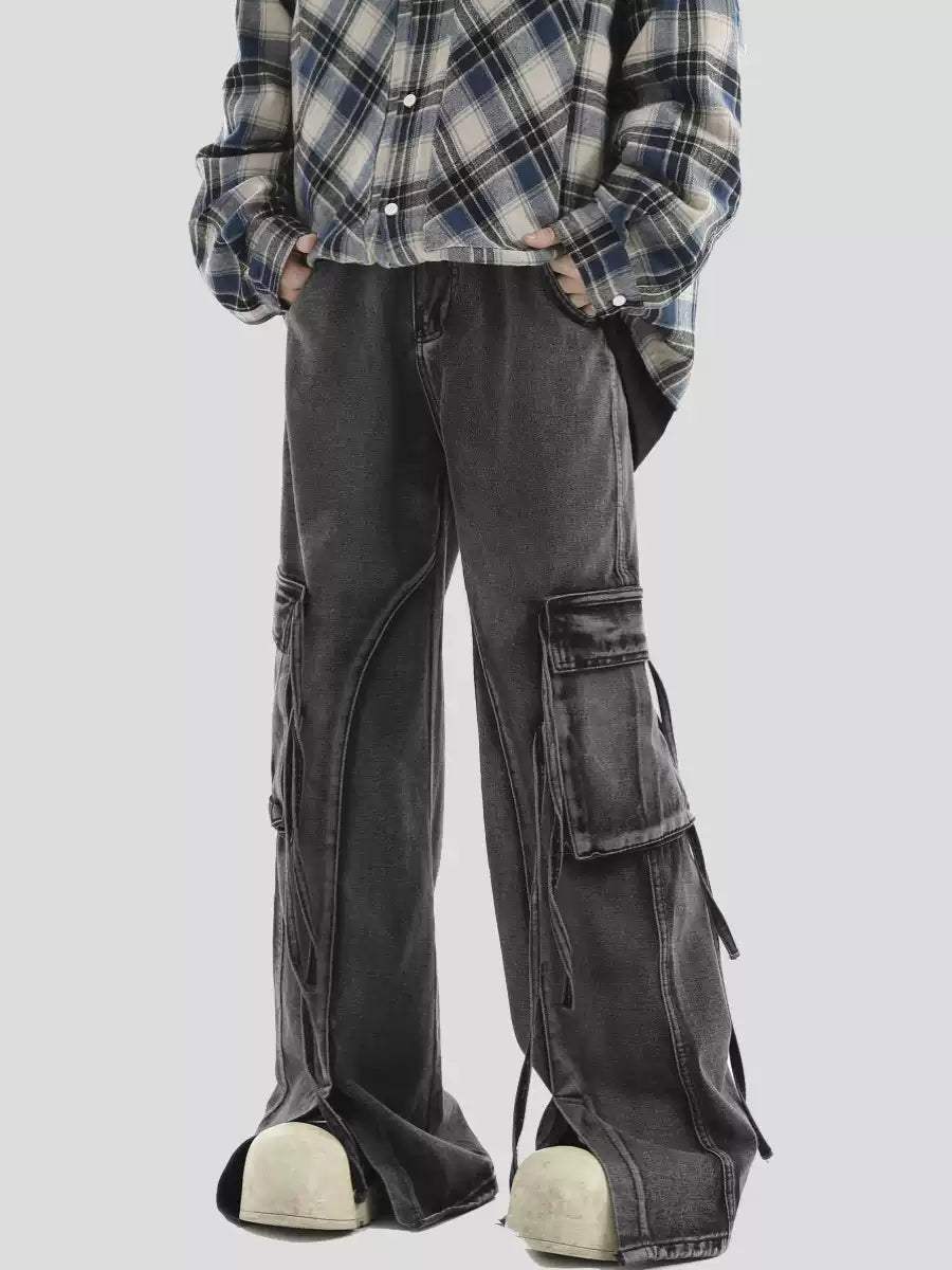 MULTI-POCKET LOOSE STRAIGHT LONG JEANS B0163