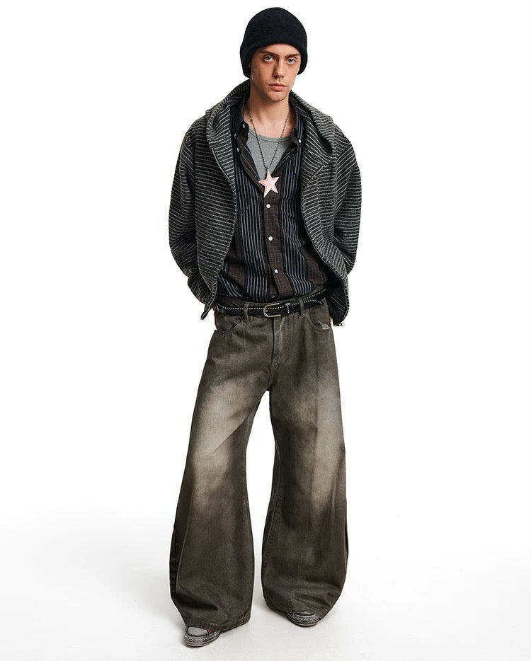 Sudadera a rayas con cremallera – Sudadera estilo cárdigan con capucha estilo streetwear vintage americano T0207