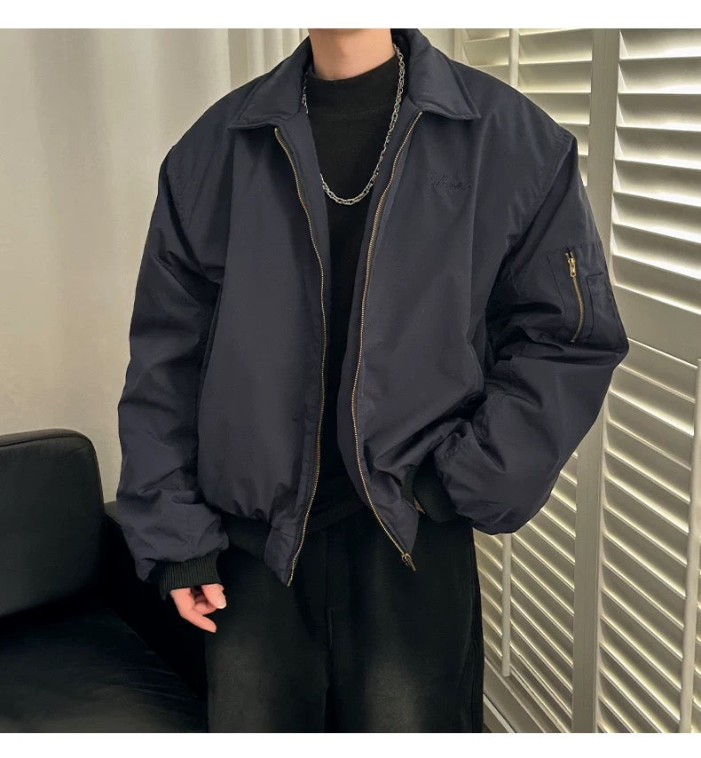 Men’s Vintage Bomber Puffer Jacket – American Retro Flight Cotton Outerwear T0070