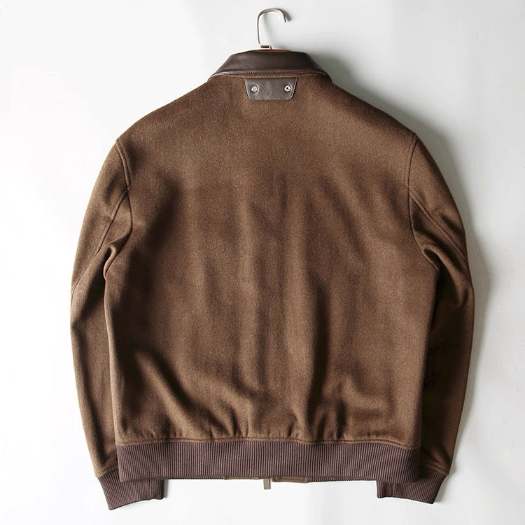 Chaqueta de aviador de piel auténtica – Bomber vintage americana con cremallera y cuello vuelto T0023