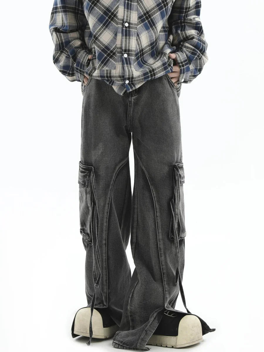 MULTI-POCKET LOOSE STRAIGHT LONG JEANS B0163