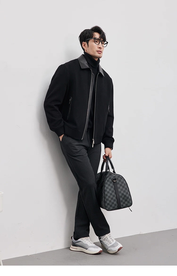 Chaqueta de aviador de piel auténtica – Bomber vintage americana con cremallera y cuello vuelto T0023